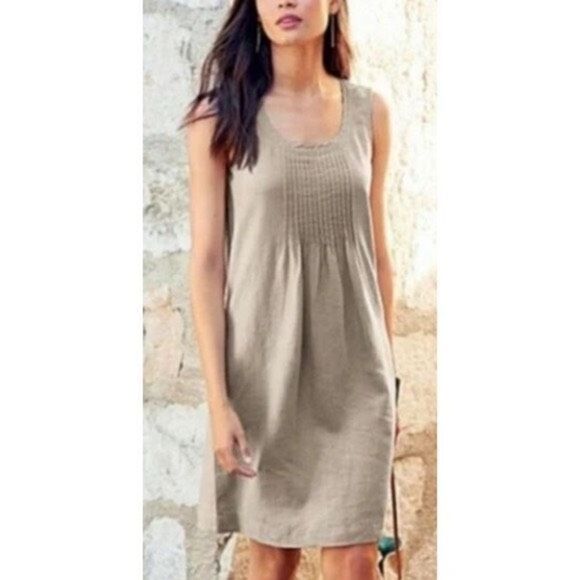 ✨Garnet Hill French Linen A-Line Ivory Tank Sz 10 Dress✨ - Picture 1 of 9